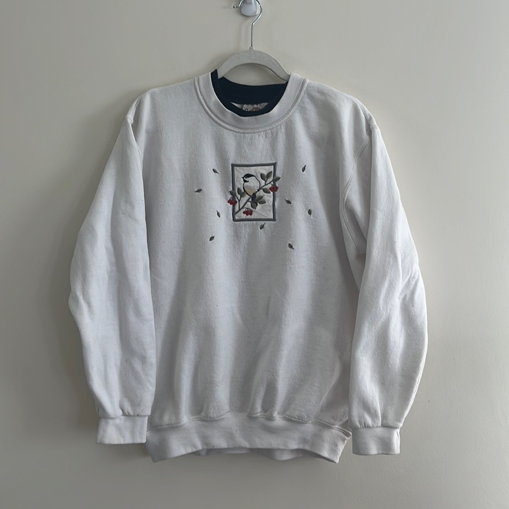 Vintage Day Breeze Chickadee Bird Crewneck Sweatshirt sz L Holiday Fall‎ Winter